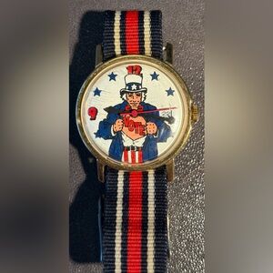 Vintage 1979 Wind-up Uncle Sam Political Vote Watch NOT TESTED/No Battery